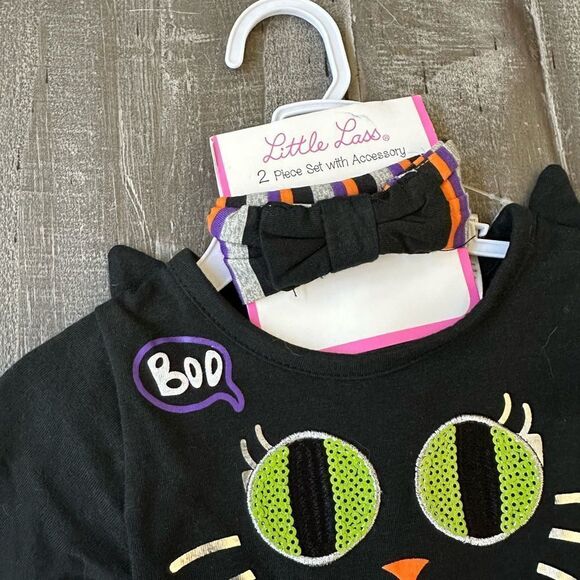 Girls Halloween Black Cat 2-pc Costume Outfit Headband Set 12 Mo - Picture 2 of 4
